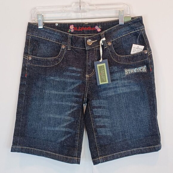 US POLO ASSN 11/12 Stretch Denim Dark Wash Mid Rise Shorts Cotton NEW Y2K 00s Bl - Picture 3 of 15